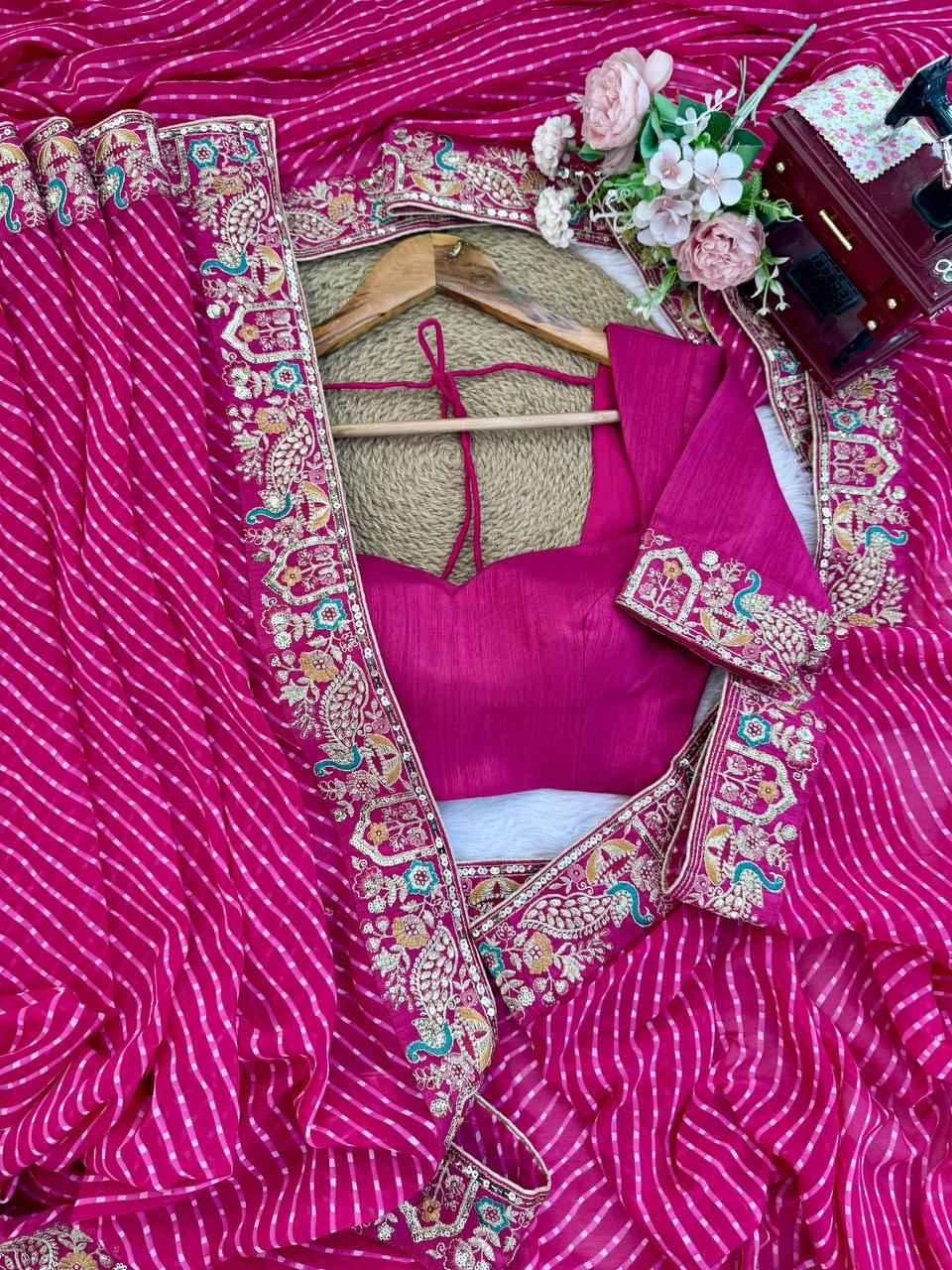 Faux Georgette Bandhani Sequins Saree