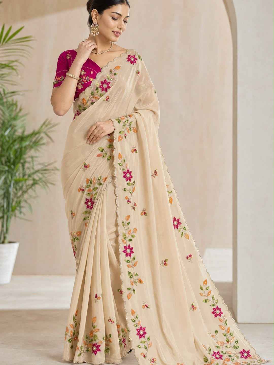 Shining Georgette Diamond Work Saree