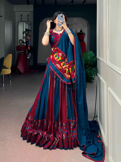 Rayon Tasar Silk Gamthi Mirror Lehenga