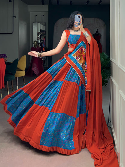 Rayon Tasar Silk Gamthi Mirror Lehenga