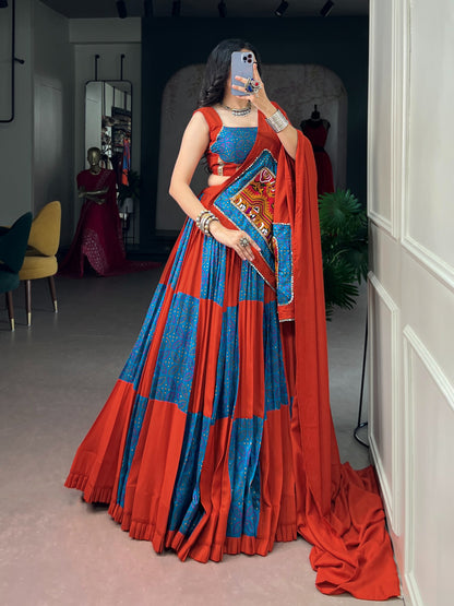 Rayon Tasar Silk Gamthi Mirror Lehenga