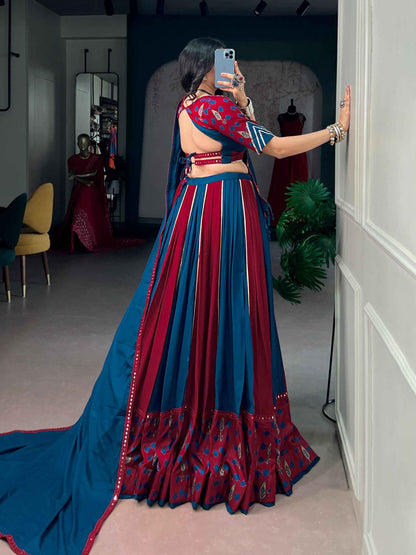Rayon Tasar Silk Gamthi Mirror Lehenga
