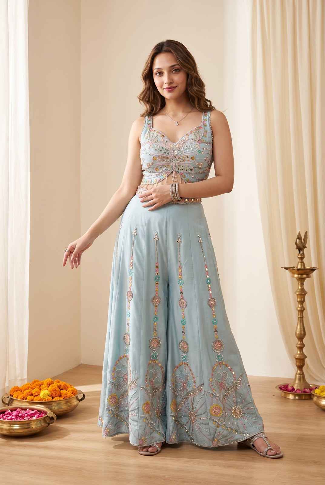 Rangoli Silk Plazzo Blouse Dupatta Set