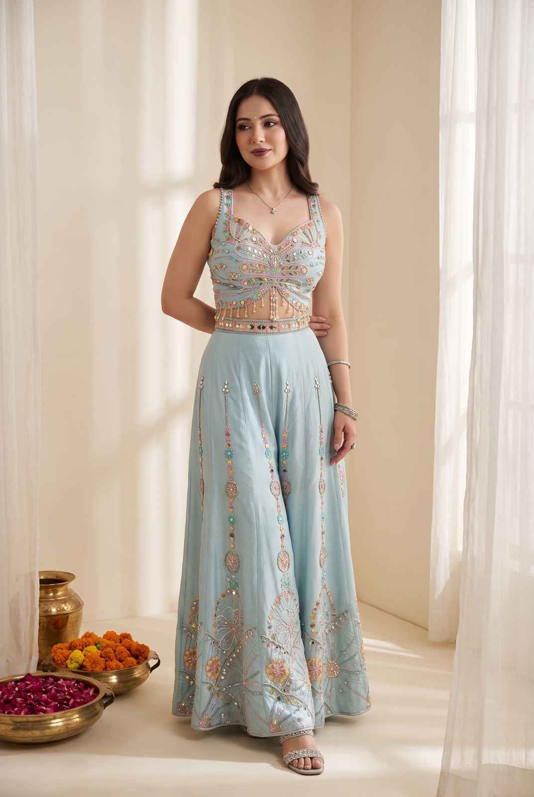 Rangoli Silk Plazzo Blouse Dupatta Set