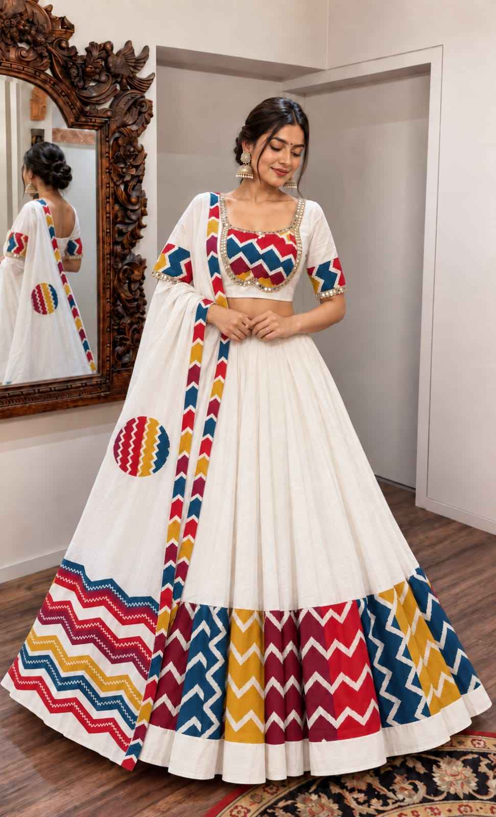 Pure Cotton Paithani Embroidery Lehenga Set