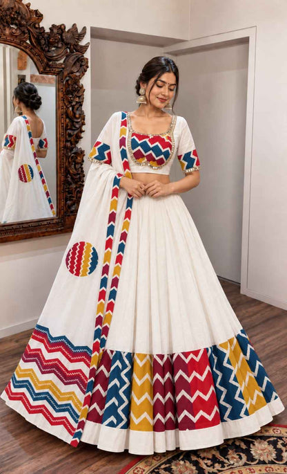 Pure Cotton Paithani Embroidery Lehenga Set