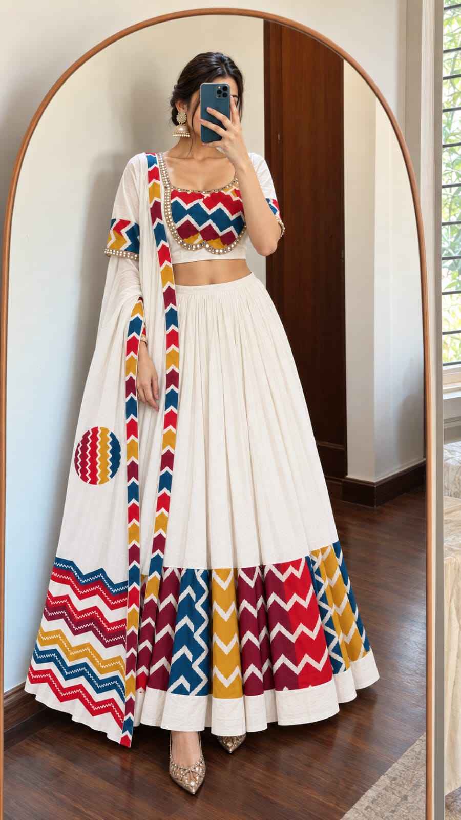 Pure Cotton Paithani Embroidery Lehenga Set
