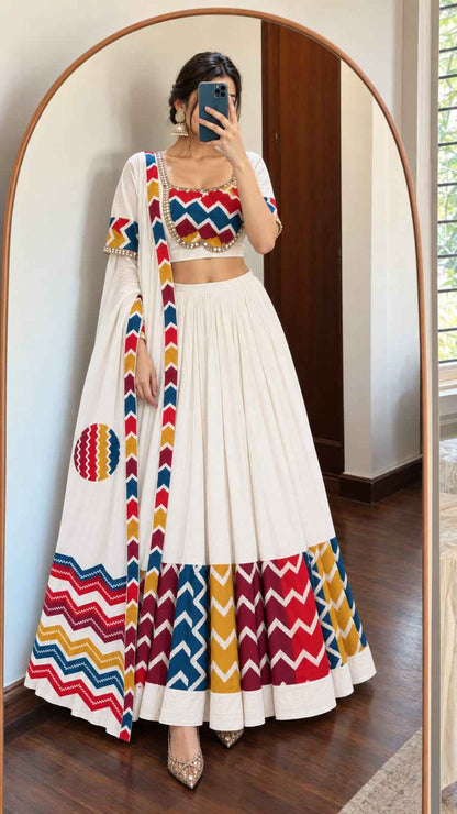 Pure Cotton Paithani Embroidery Lehenga Set