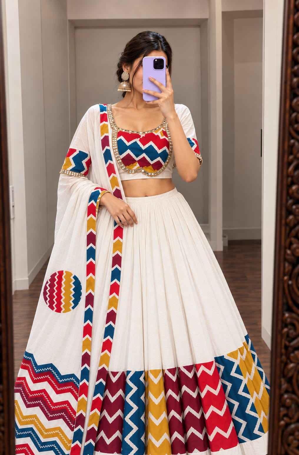 Pure Cotton Paithani Embroidery Lehenga Set