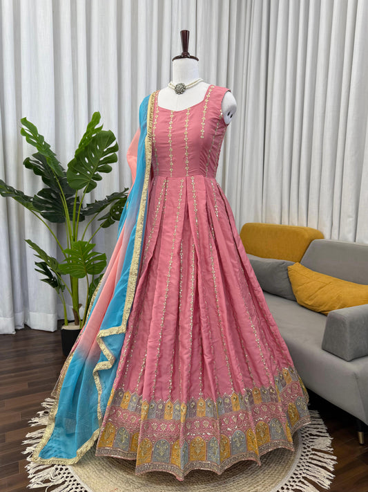 Anarkali Gown with Pant and Dupatta set - WishTown Fashion Club®