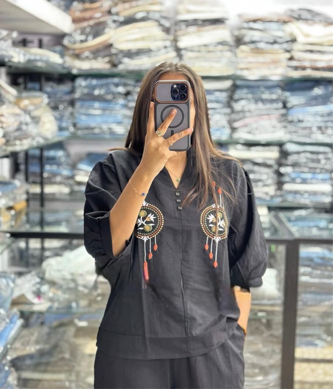 Black premium cotton cord set 60x60 fabric with elegant embroidery work available in M L XL XXL 3XL - WishTown Fashion Club