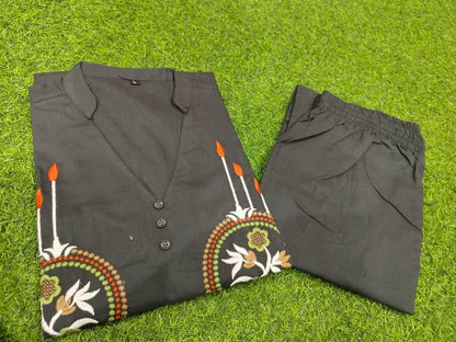 Women black cotton co ord set with detailed heavy embroidery showroom launch collection - WishTown Fashion Club