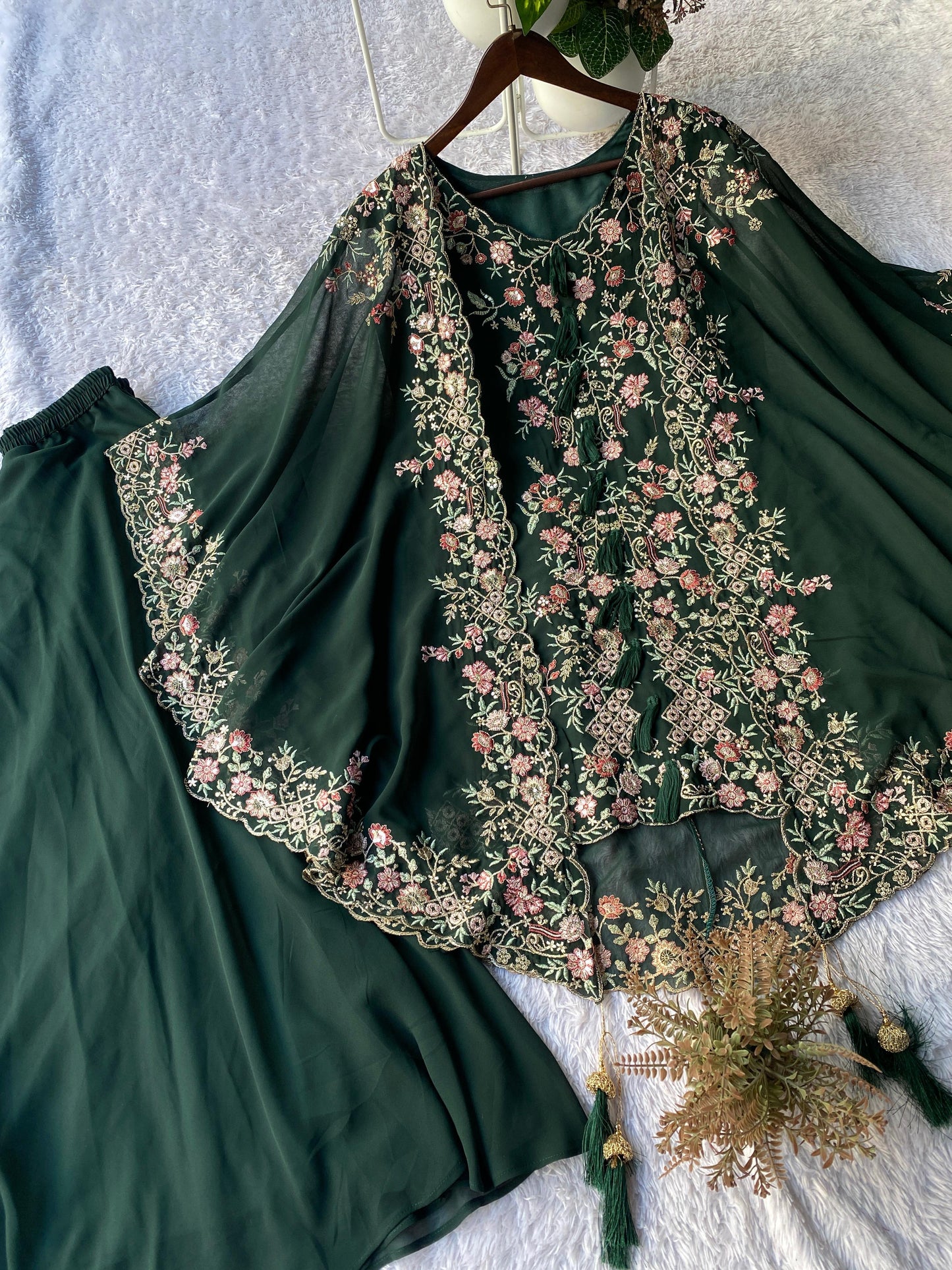 designer dark green kurta set with sequence work stylish party wear - WishTown Fashion Club