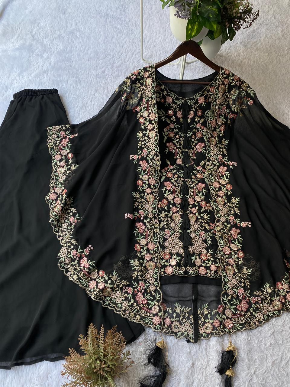 designer black kurta set with sequence work modern festive look - WishTown Fashion Club