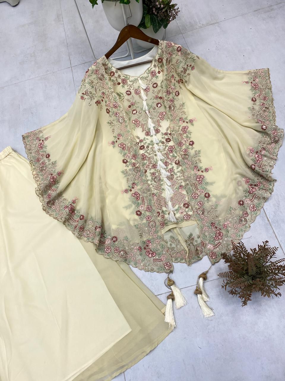 designer off white kurta set with sequence work modern festive outfit - WishTown Fashion Club