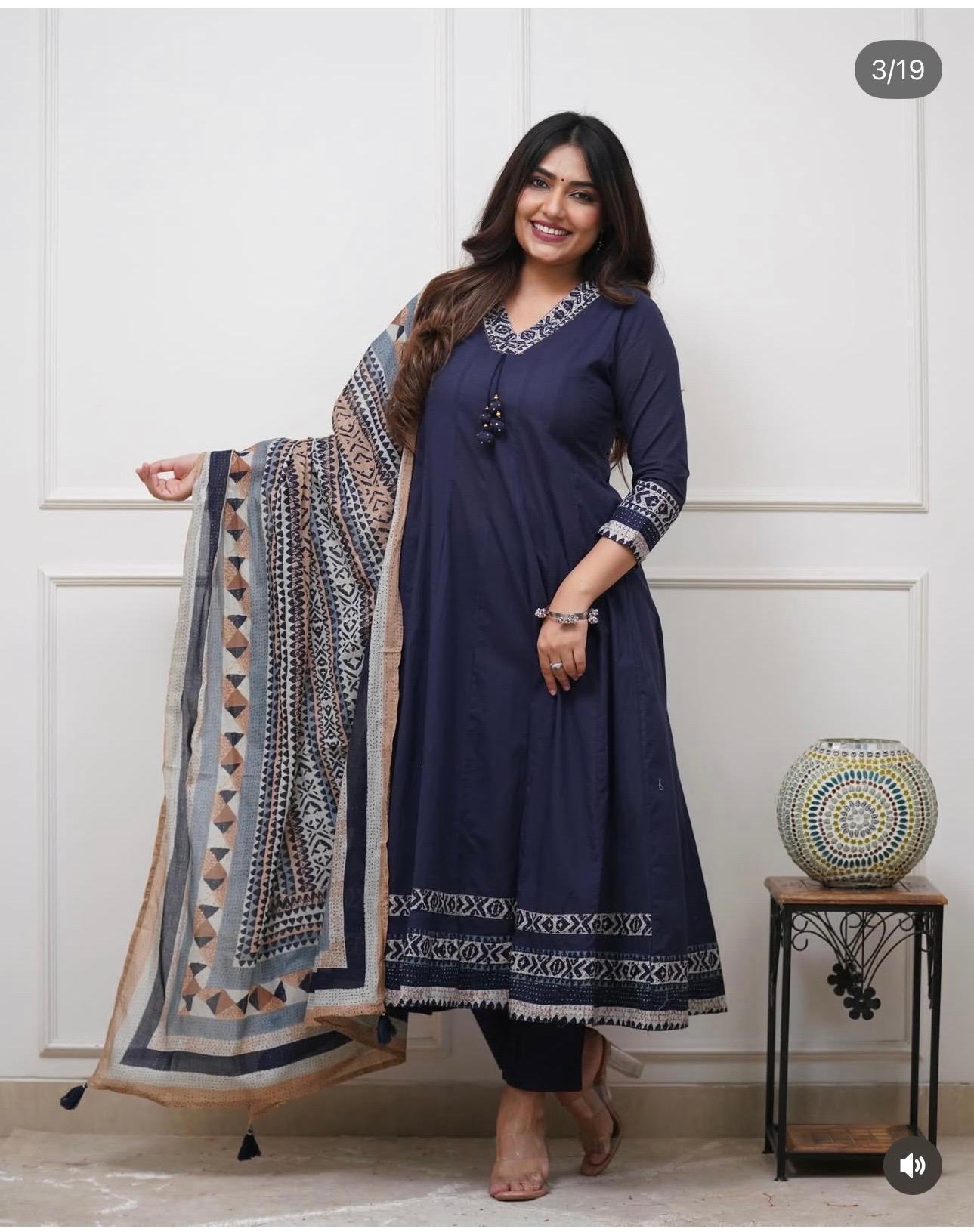 blue anarkali kurti plazzo set with dupatta and heavy handwork elegant outfit - WishTown Fashion Club