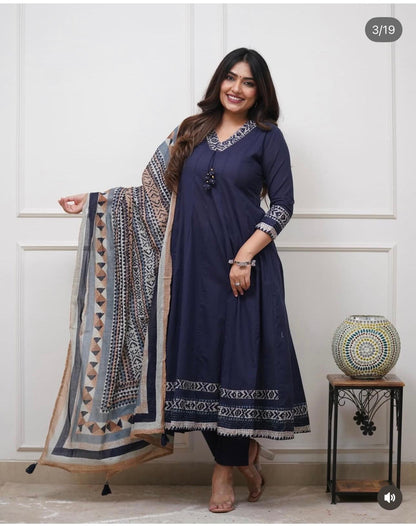 blue anarkali kurti plazzo set with dupatta and heavy handwork elegant outfit - WishTown Fashion Club