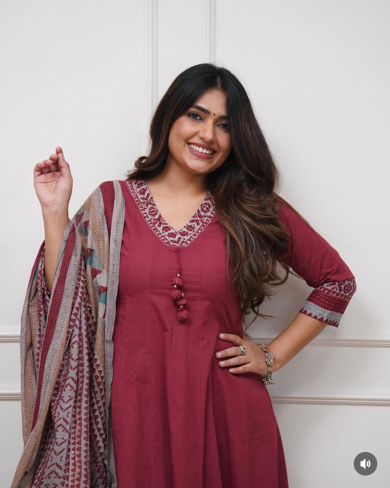 designer maroon kurti set with plazzo and dupatta stylish ethnic look - WishTown Fashion Club