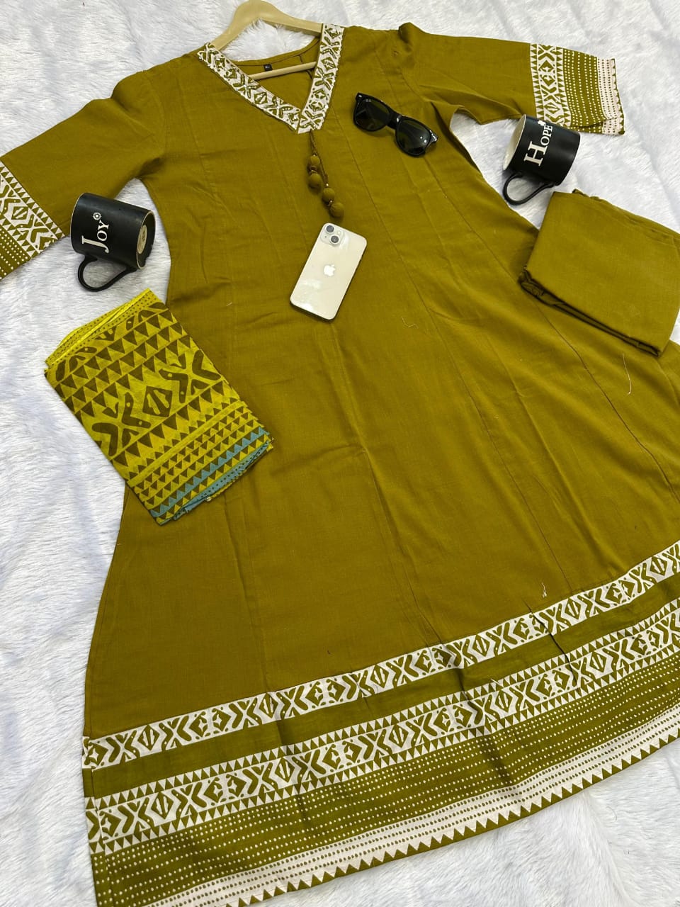 designer olive green kurti plazzo set with dupatta comfortable look - WishTown Fashion Club