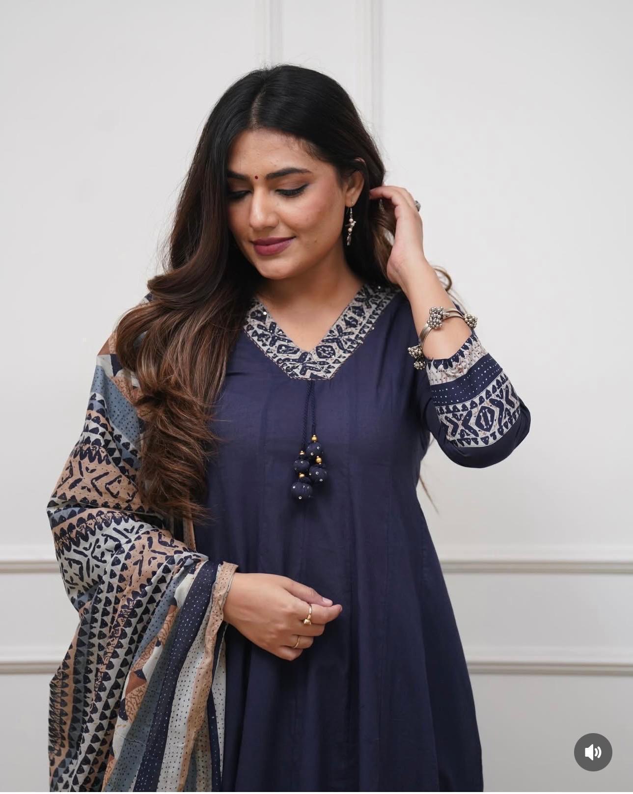 designer blue kurti plazzo set with dupatta comfortable ethnic wear - WishTown Fashion Club