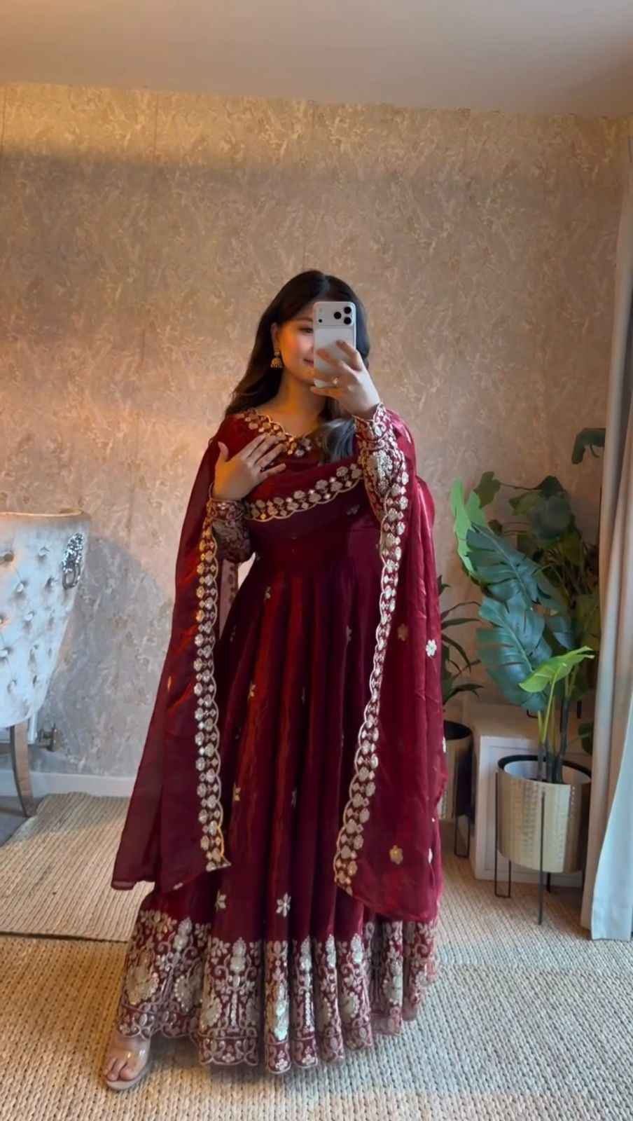 Fendy Silk Sequins Anarkali Set
