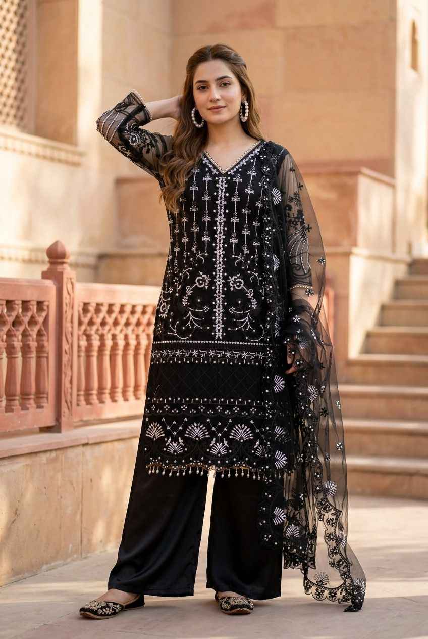 Soft Net Pearl Sharara Suit
