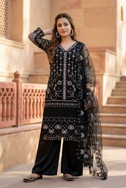Soft Net Pearl Sharara Suit