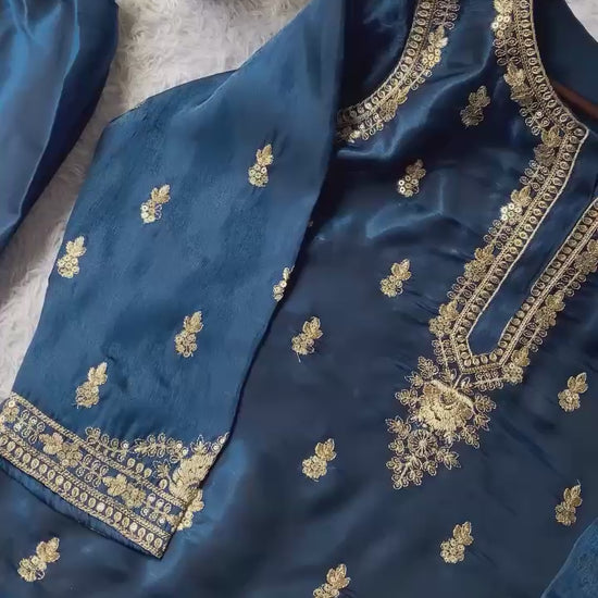 Peacock blue wedding wear sharara outfit styling video with embroidered dupatta - WishTown Fashion Club