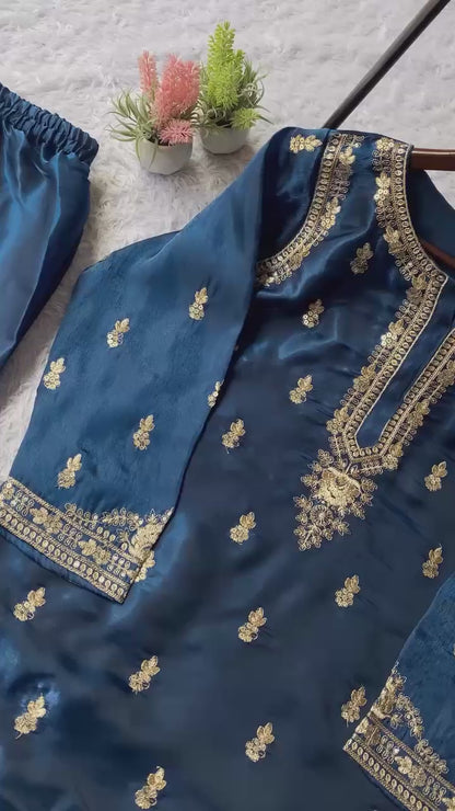 Peacock blue wedding wear sharara outfit styling video with embroidered dupatta - WishTown Fashion Club