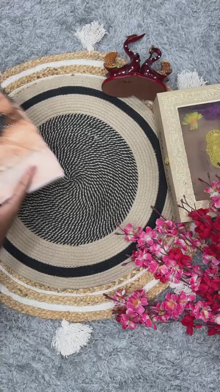 360-degree video of peach pink saree and blouse showcasing embroidery detailing and premium fabric shine - WishTown Fashion Club