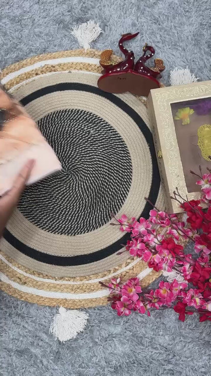 360-degree video of peach pink saree and blouse showcasing embroidery detailing and premium fabric shine - WishTown Fashion Club