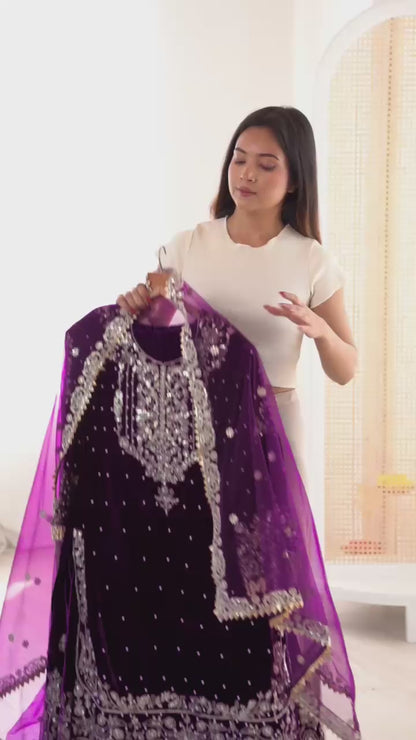 Velvet Top Sharara Set