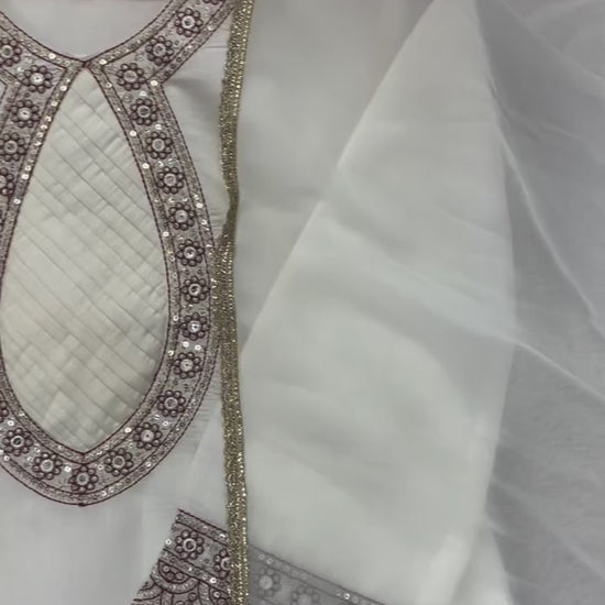 White Roman silk embroidered top pant dupatta set with sequence work ethnic wear video - WishTown Fashion Club