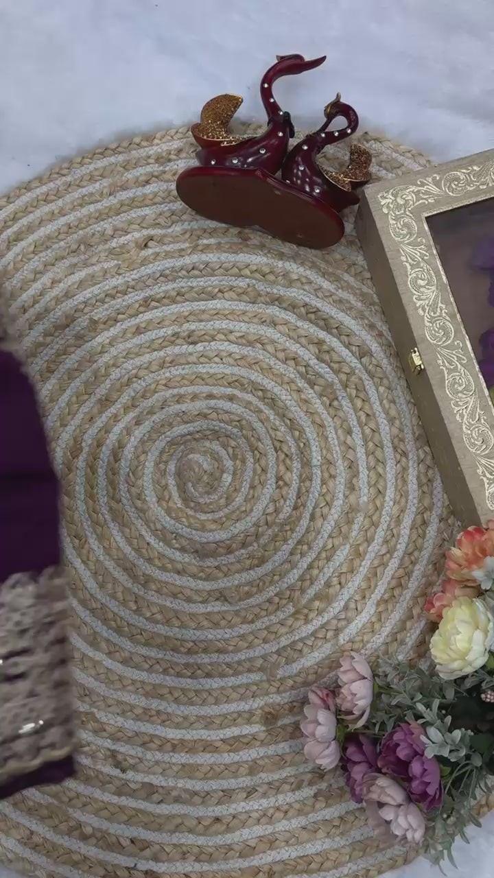 360-degree video of wine saree and blouse showcasing fabric shine embroidery details and complete look - WishTown Fashion Club