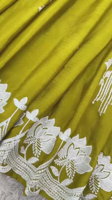 Olive green festive Anarkali gown set with embroidered plazzo and coordinated dupatta – WishTown Fashion Club