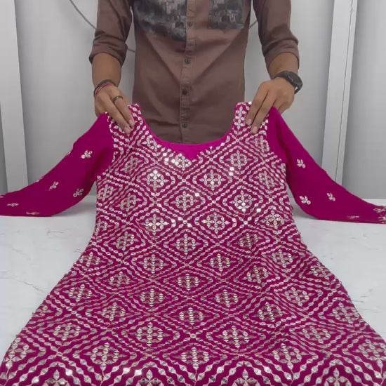 Chinon embroidered kurti plazzo dupatta set party wear video - WishTown Fashion Club