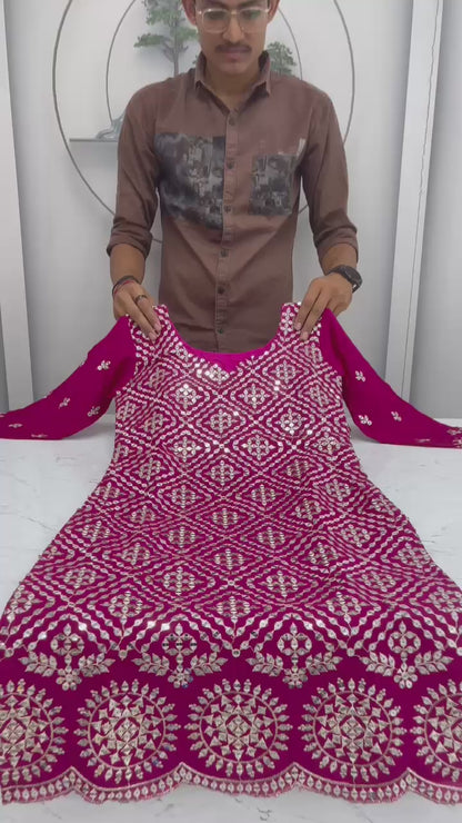 Chinon embroidered kurti plazzo dupatta set party wear video - WishTown Fashion Club