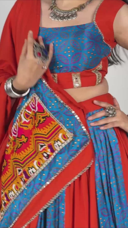 Rayon Tasar Silk Gamthi Mirror Lehenga