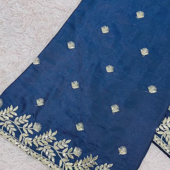 Video preview showing wine, red and navy GMY silk embroidered stitched top palazzo dupatta sets – WishTown Fashion Club