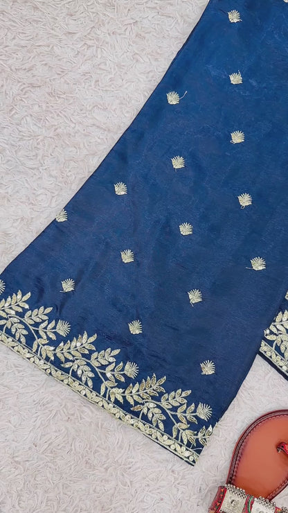 Video preview showing wine, red and navy GMY silk embroidered stitched top palazzo dupatta sets – WishTown Fashion Club