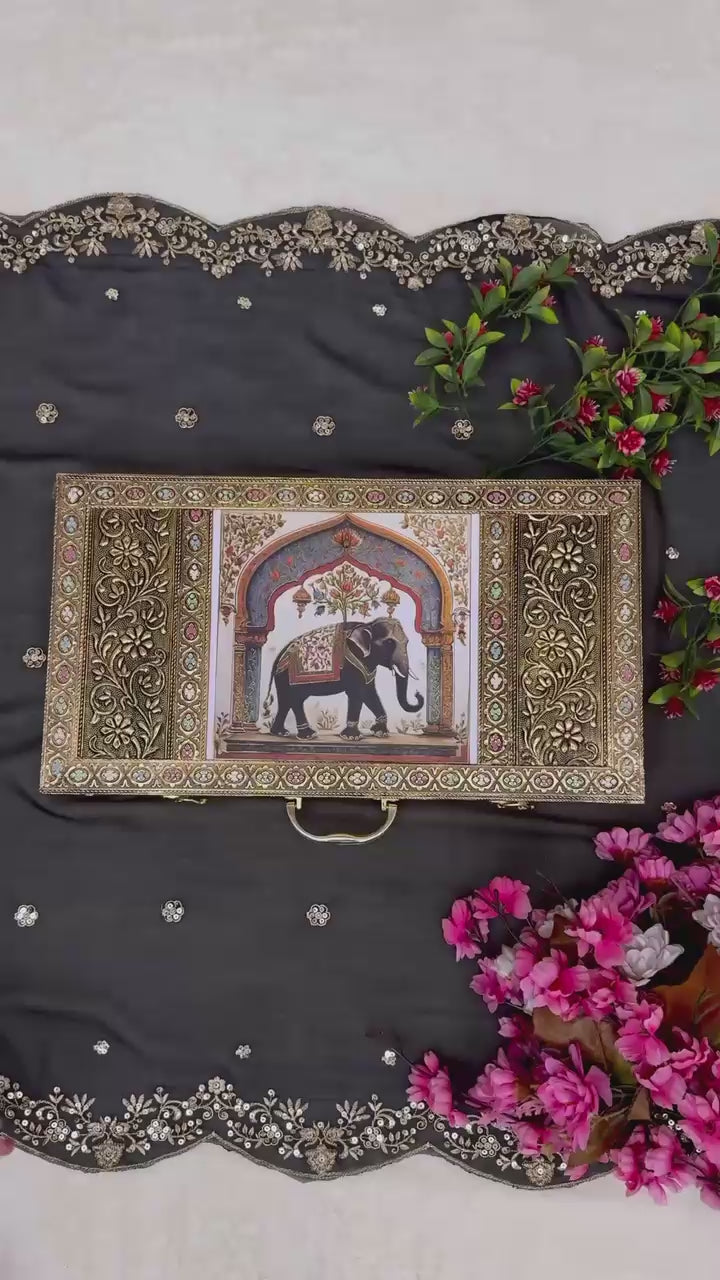Video showcasing fluid movement of smooth traditional tunic and trousers fabric during a slow walk turn.