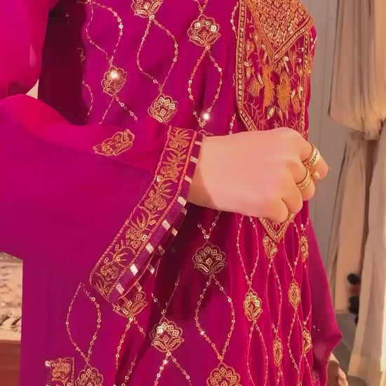 Dark pink ethnic kurti-pant-dupatta ensemble with soft inner and elegant detailing – WishTown Fashion Club