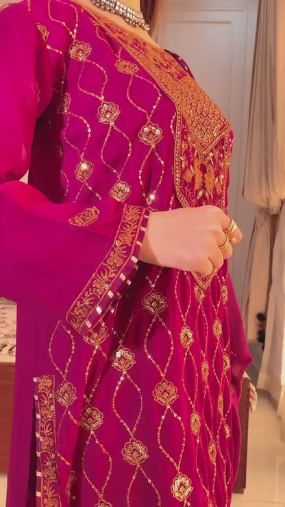 Dark pink ethnic kurti-pant-dupatta ensemble with soft inner and elegant detailing – WishTown Fashion Club