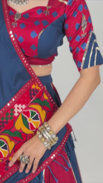 Rayon Tasar Silk Gamthi Mirror Lehenga