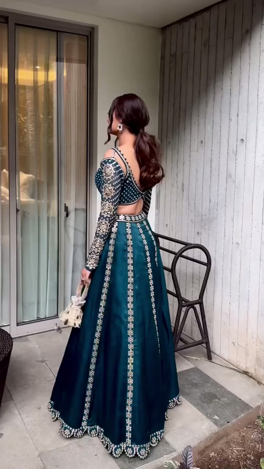Teal blue wedding lehenga video with complete front and back view - WishTown Fashion Club