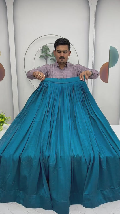 Studio product demonstration video showcasing the brilliant shine of sequence work and the grand movement of the three point five meter skirt flare during a slow turn.
