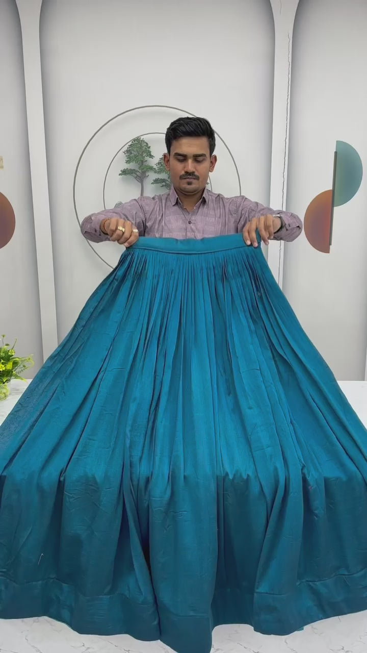 Studio product demonstration video showcasing the brilliant shine of sequence work and the grand movement of the three point five meter skirt flare during a slow turn.