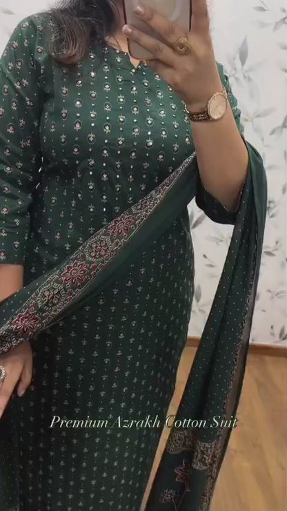 Showcase video displaying the natural fluid movement and detailed handcrafted chest patterns of the teal green cotton dress.