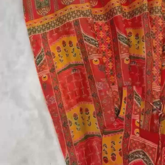 Red Jimmy organza silk digital printed Anarkali gown product showcase video - WishTown Fashion Club