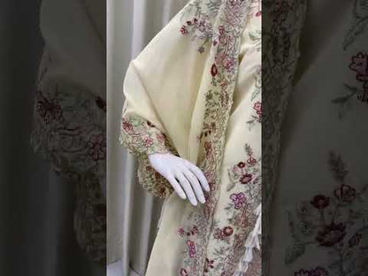 off white kurta plazzo set video showing full outfit and shrug style - WishTown Fashion Club